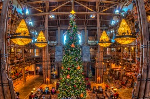 Wilderness Lodge Lobby and Christmas Tree High View