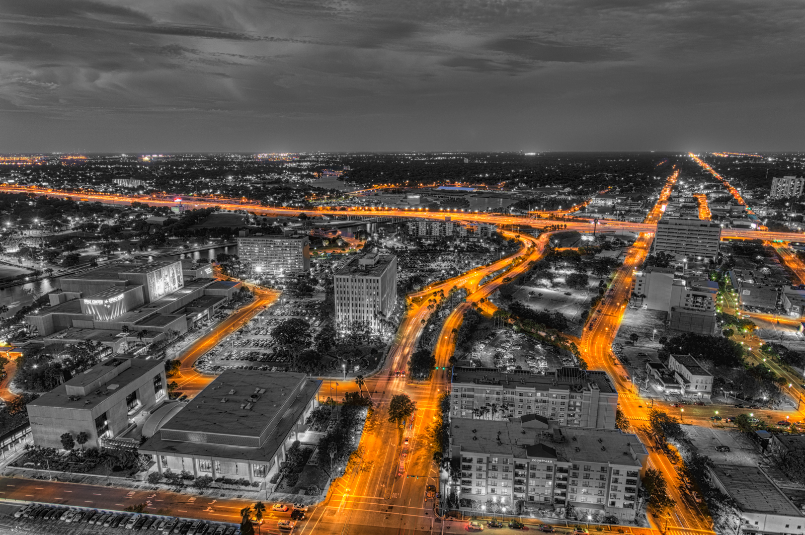 Tampa Streetlights and Car Trails Selective Color