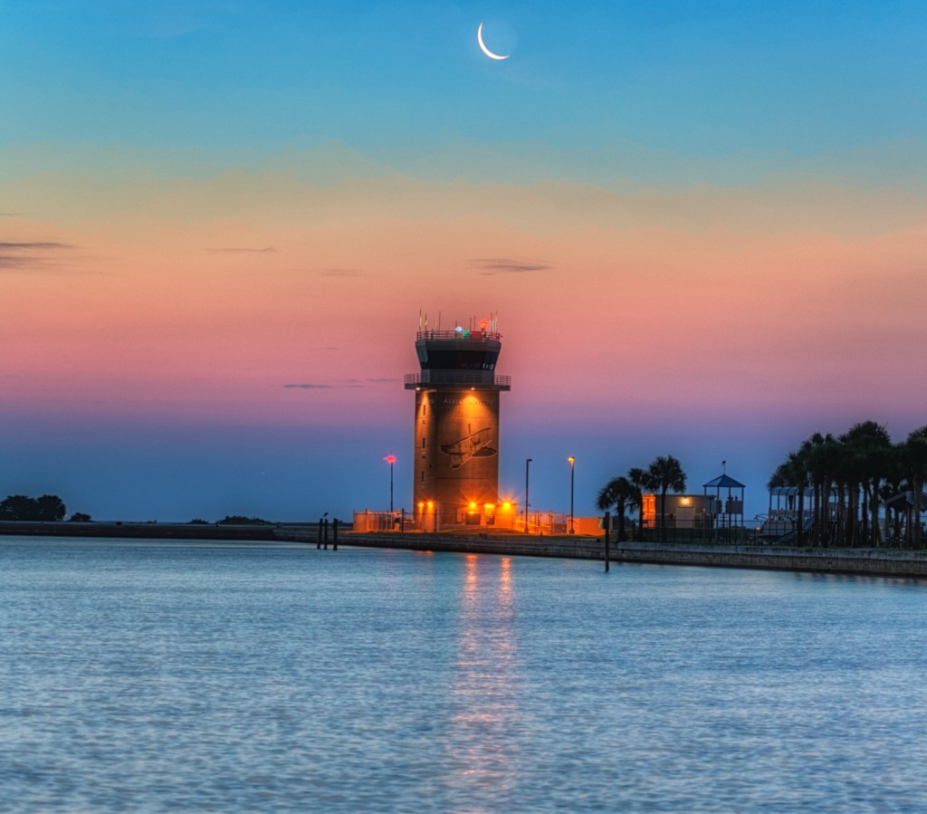 Crescent Moon Over Albert Whitted Airport Control Tower