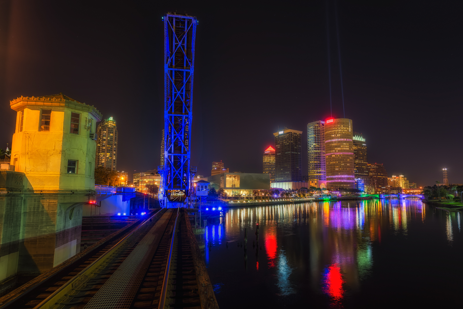 Cass St Rail Bridge and Lights on Tampa, Tampa, Florida