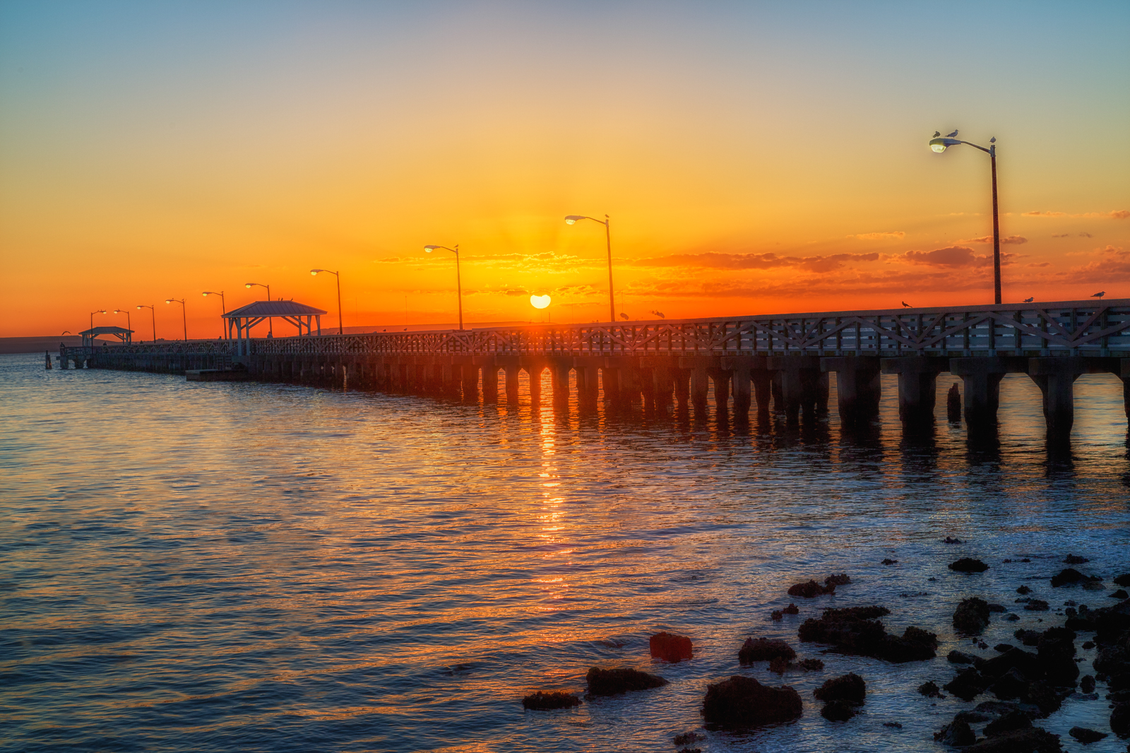 Sunrise over Ballast Point Park Pier, Tampa, Florida