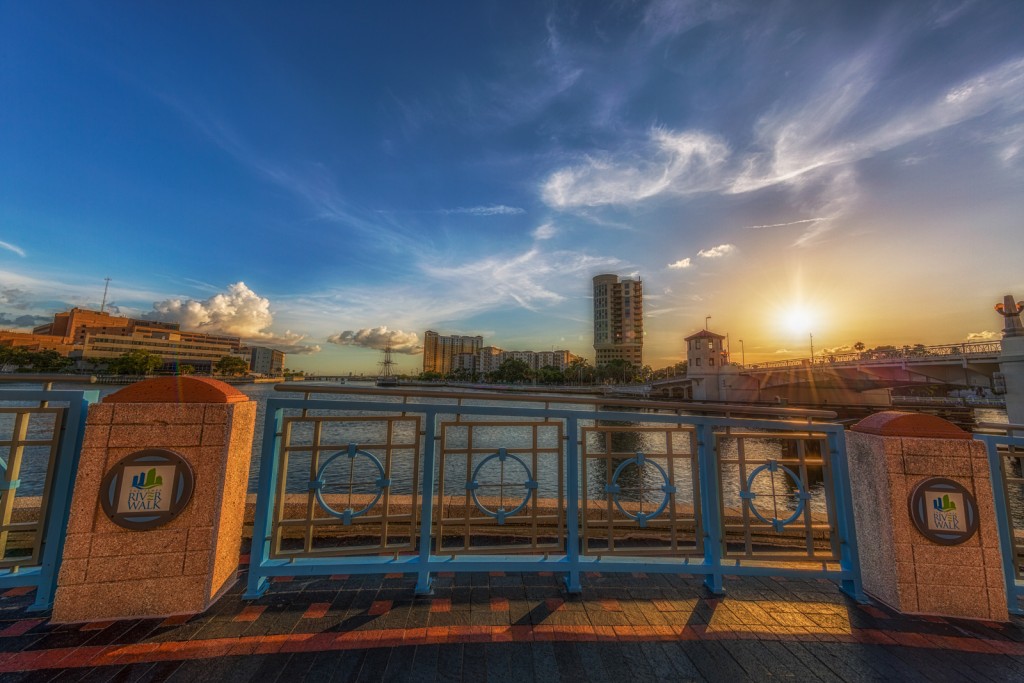 Sunset on the Tampa Riverwalk, Tampa, Florida