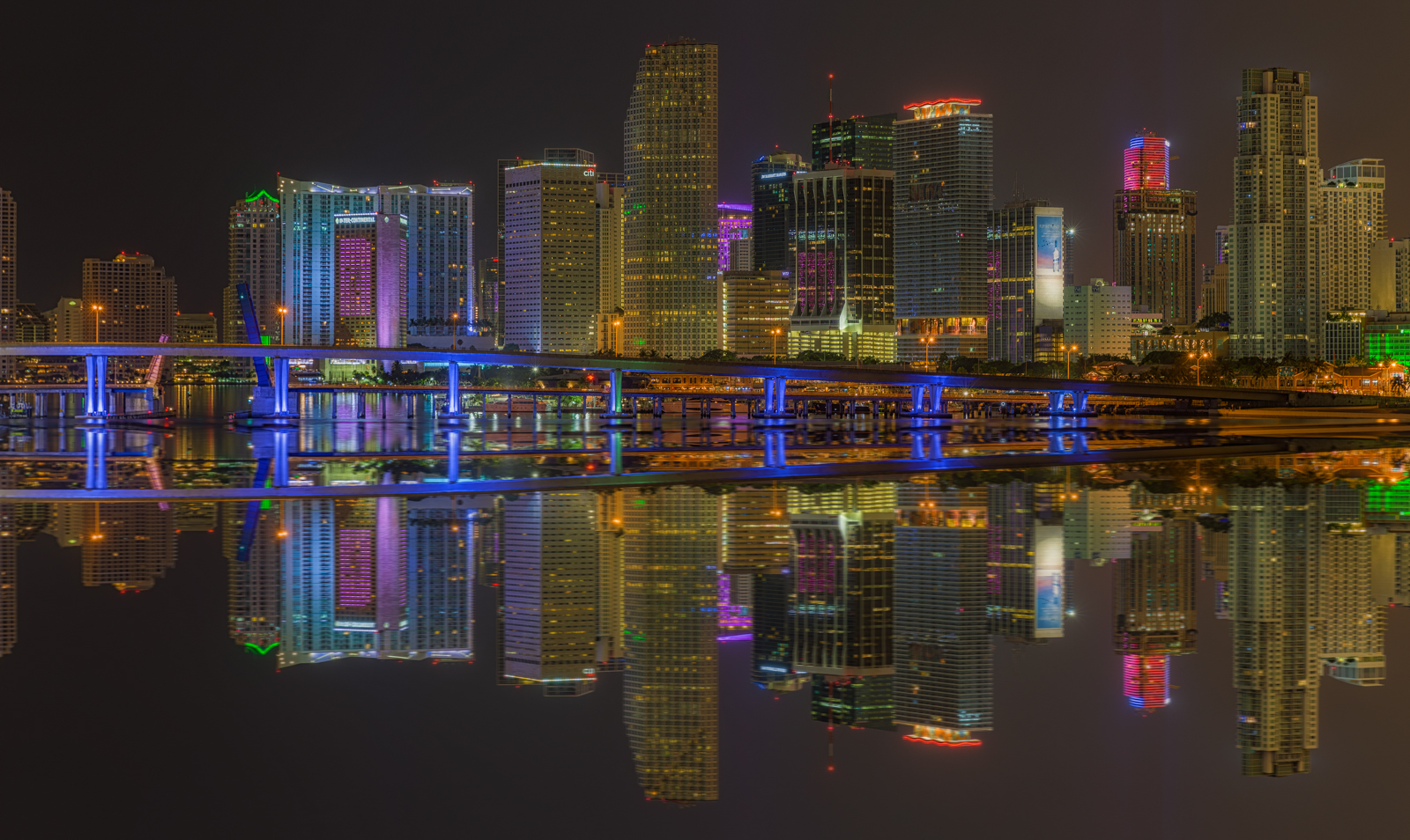 Miami Skyline Tight Before Dawn Reflection Composite, Miami, Florida