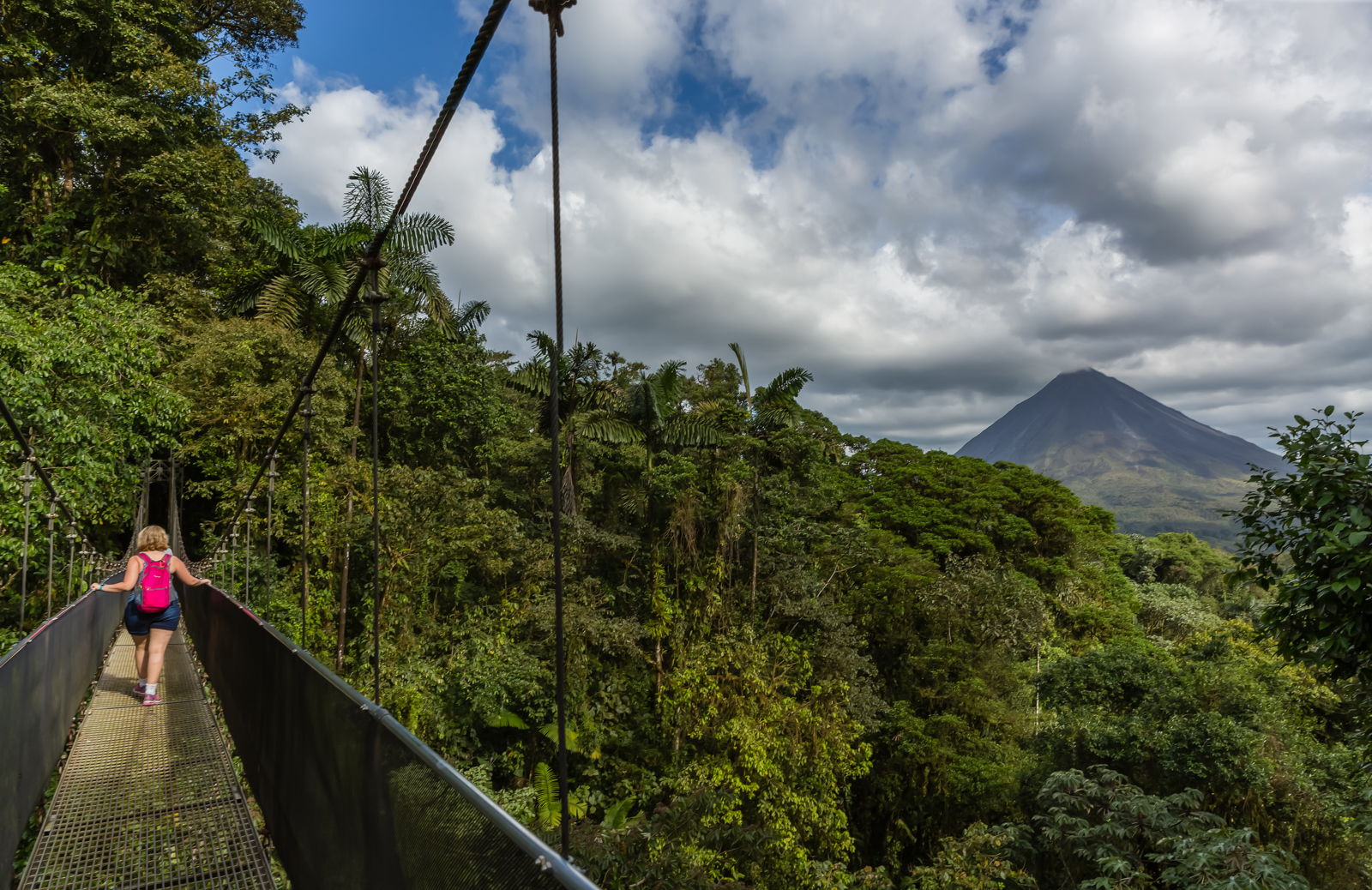 My wife on hanging bridge near Arenal Volcano, Mistico Arenal Hanging Bridges Park, La Fortuna, Costa Rica