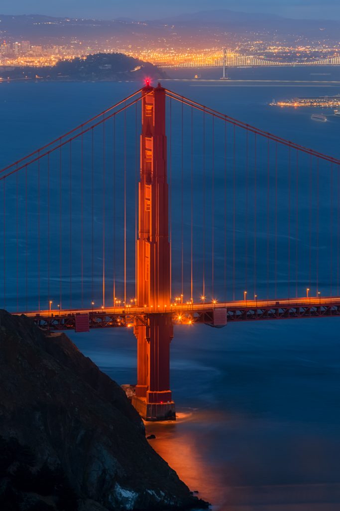 Golden Gate Bridge Vertical at Night, San Fransisco, California