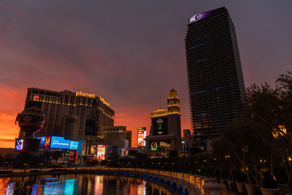 Sunrise over Planet Hollywood and Cosmopolitan Hotels - Las Vegas, Nevada