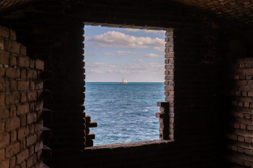 Sailboat Framed from Fort Jefferson, Dry Tortugas National Park