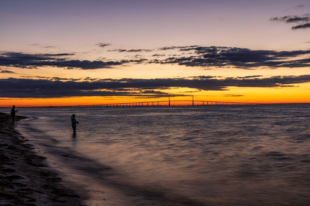 Fishing at Skyway Bridge Dawn with Clouds