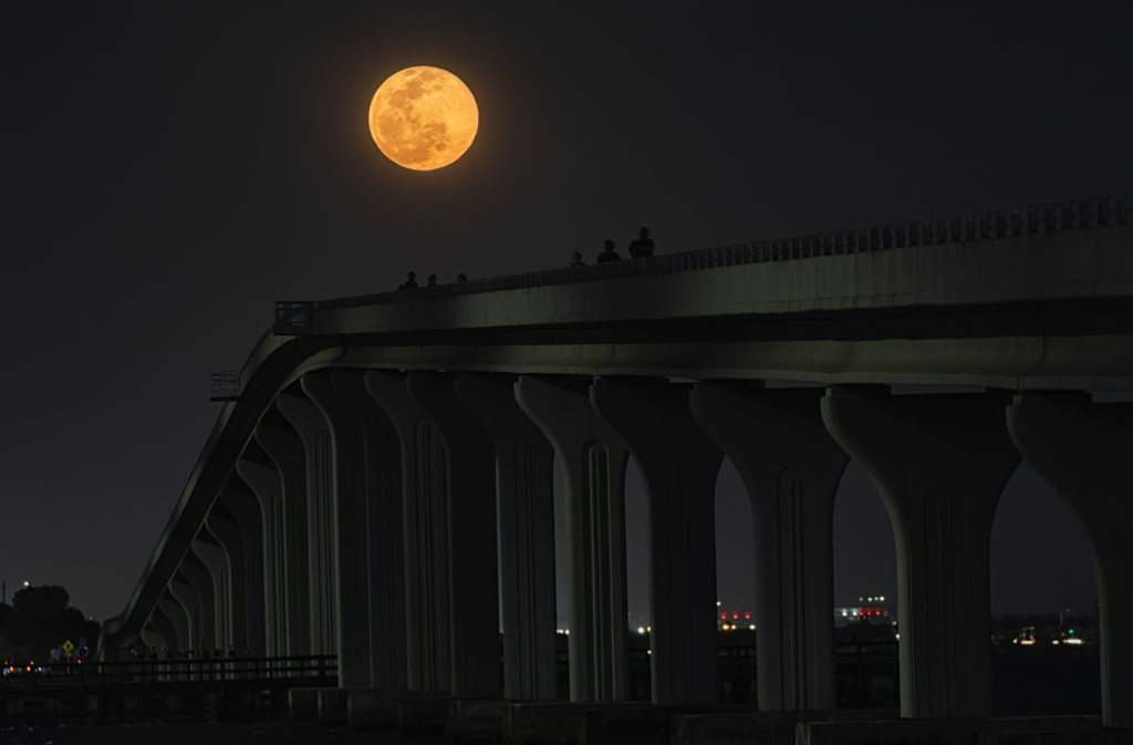 Worm Moon over CCC Pedestrian Bridge