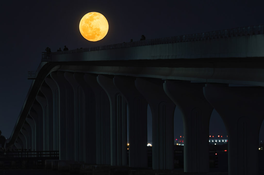 Worm Moon wide over CCC Pedestrian Bridge