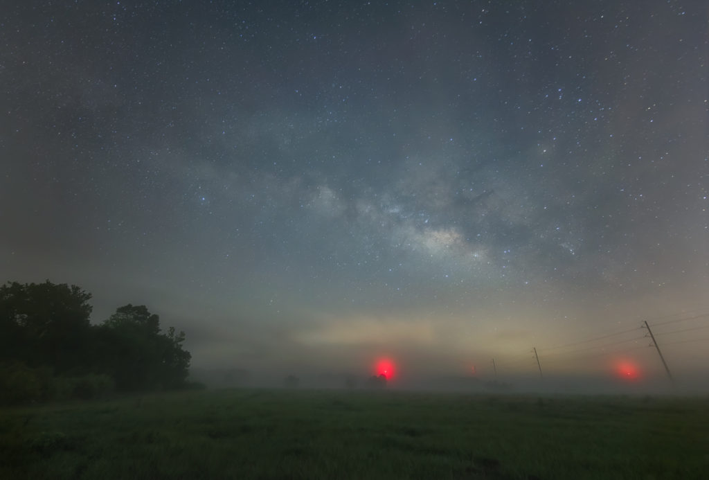 Milky Way, Fog and Power Poles Wide