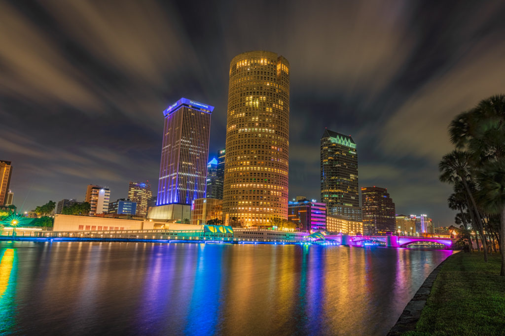 Tampa Lights with Flowing Clouds